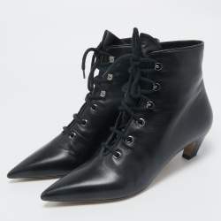 Pre Owned Dior Black Leather Lace Pointed Ankle Length Boots Size 41