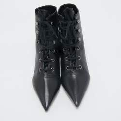 Pre Owned Dior Black Leather Lace Pointed Ankle Length Boots Size 41