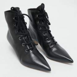 Pre Owned Dior Black Leather Lace Pointed Ankle Length Boots Size 41