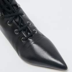 Pre Owned Dior Black Leather Lace Pointed Ankle Length Boots Size 41