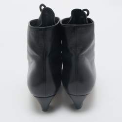 Pre Owned Dior Black Leather Lace Pointed Ankle Length Boots Size 41