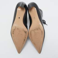 Pre Owned Dior Black Leather Lace Pointed Ankle Length Boots Size 41