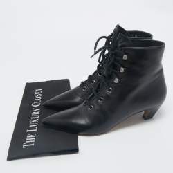 Pre Owned Dior Black Leather Lace Pointed Ankle Length Boots Size 41
