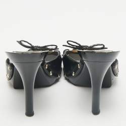Dior Black Patent Leather Bow Slide Sandals Size 37