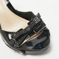 Dior Black Patent Leather Bow Slide Sandals Size 37