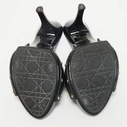 Dior Black Patent Leather Bow Slide Sandals Size 37
