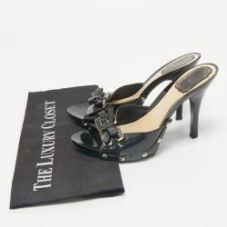 Dior Black Patent Leather Bow Slide Sandals Size 37