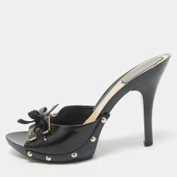 Dior Black Patent Leather Bow Slide Sandals Size 37