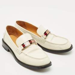 Pre Owned Dior Off White Brushed Leather Dior Code Slip On Loafers Size 41