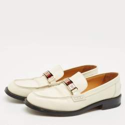 Pre Owned Dior Off White Brushed Leather Dior Code Slip On Loafers Size 41