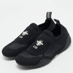 Pre Owned Dior Black Knit Fabric D-Fence Low Top Sneakers Size 38.5