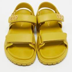 Pre Owned Dior Yellow Leather DiorAct Flat Sandals Size 36