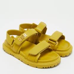 Pre Owned Dior Yellow Leather DiorAct Flat Sandals Size 36