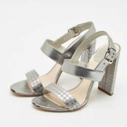 Pre Owned Dior Silver Cannage Quilted Leather Ankle Strap Sandals Size 40