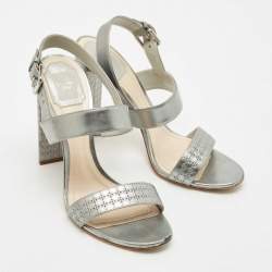 Pre Owned Dior Silver Cannage Quilted Leather Ankle Strap Sandals Size 40