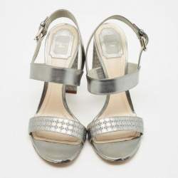 Pre Owned Dior Silver Cannage Quilted Leather Ankle Strap Sandals Size 40