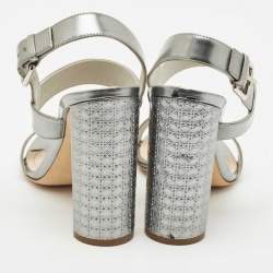 Pre Owned Dior Silver Cannage Quilted Leather Ankle Strap Sandals Size 40