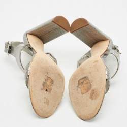 Pre Owned Dior Silver Cannage Quilted Leather Ankle Strap Sandals Size 40