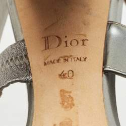 Pre Owned Dior Silver Cannage Quilted Leather Ankle Strap Sandals Size 40
