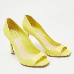 Pre Owned Dior Bright Yellow Leather Open Toe Pumps Size 38.5