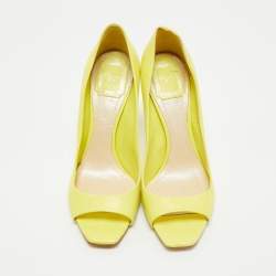 Pre Owned Dior Bright Yellow Leather Open Toe Pumps Size 38.5