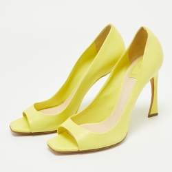 Pre Owned Dior Bright Yellow Leather Open Toe Pumps Size 38.5