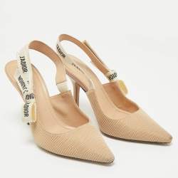 Dior Beige Technical Fabric J'Adior Pointed Toe Slingback Pumps Size 37.5