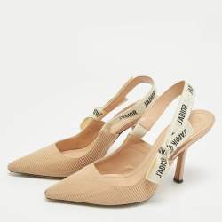 Dior Beige Technical Fabric J'Adior Pointed Toe Slingback Pumps Size 37.5