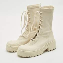 Pre Owned Dior Off White Leather D-Major Lace Up Combat Boots Size 38