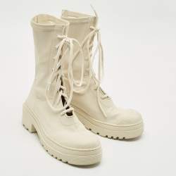 Pre Owned Dior Off White Leather D-Major Lace Up Combat Boots Size 38