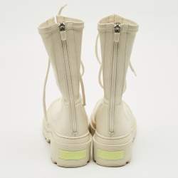 Pre Owned Dior Off White Leather D-Major Lace Up Combat Boots Size 38