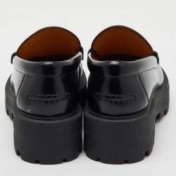 Pre Owned Dior Black Brushed Leather Boy Platform Slip On Loafers Size 37