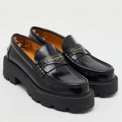 Pre Owned Dior Black Brushed Leather Boy Platform Slip On Loafers Size 37