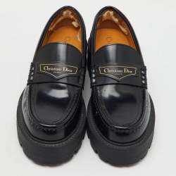 Pre Owned Dior Black Brushed Leather Boy Platform Slip On Loafers Size 37