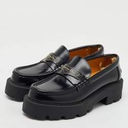 Pre Owned Dior Black Brushed Leather Boy Platform Slip On Loafers Size 37
