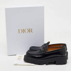 Pre Owned Dior Black Brushed Leather Boy Platform Slip On Loafers Size 37