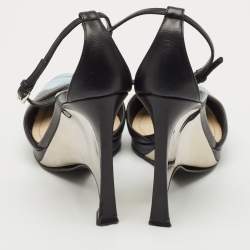 Dior Black Floral Print Leather Optique Wedge Ankle Strap Sandals Size 38.5