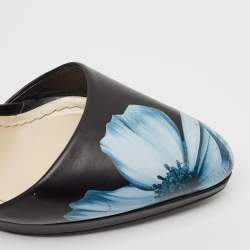 Dior Black Floral Print Leather Optique Wedge Ankle Strap Sandals Size 38.5