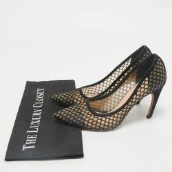 Pre Owned Dior Black/Beige Lace and Mesh Pointed Toe Pumps Size 38