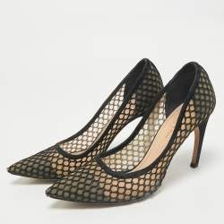 Pre Owned Dior Black/Beige Lace and Mesh Pointed Toe Pumps Size 38
