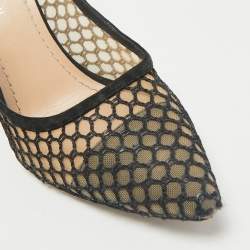 Pre Owned Dior Black/Beige Lace and Mesh Pointed Toe Pumps Size 38