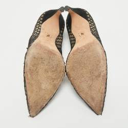 Pre Owned Dior Black/Beige Lace and Mesh Pointed Toe Pumps Size 38