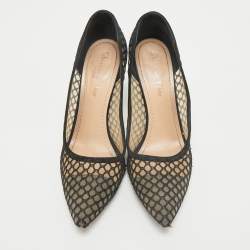 Pre Owned Dior Black/Beige Lace and Mesh Pointed Toe Pumps Size 38