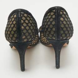 Pre Owned Dior Black/Beige Lace and Mesh Pointed Toe Pumps Size 38