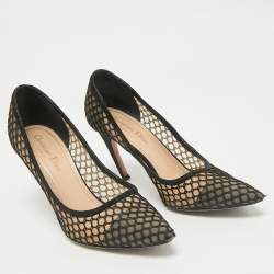 Pre Owned Dior Black/Beige Lace and Mesh Pointed Toe Pumps Size 38