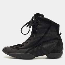 Dior Black Oblique Canvas and Suede High Top Sneakers Size 36