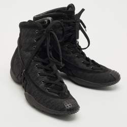 Dior Black Oblique Canvas and Suede High Top Sneakers Size 36