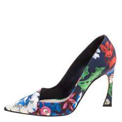 Dior Floral Printed Canvas Pointed Toe Pumps Size 37
