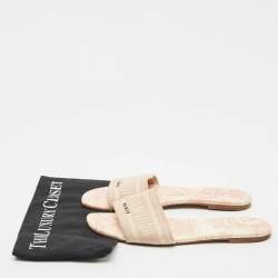 Dior Pink/Cream Embroidered Canvas Dway Flat Slides Size 40.5