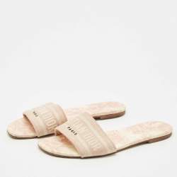 Dior Pink/Cream Embroidered Canvas Dway Flat Slides Size 40.5